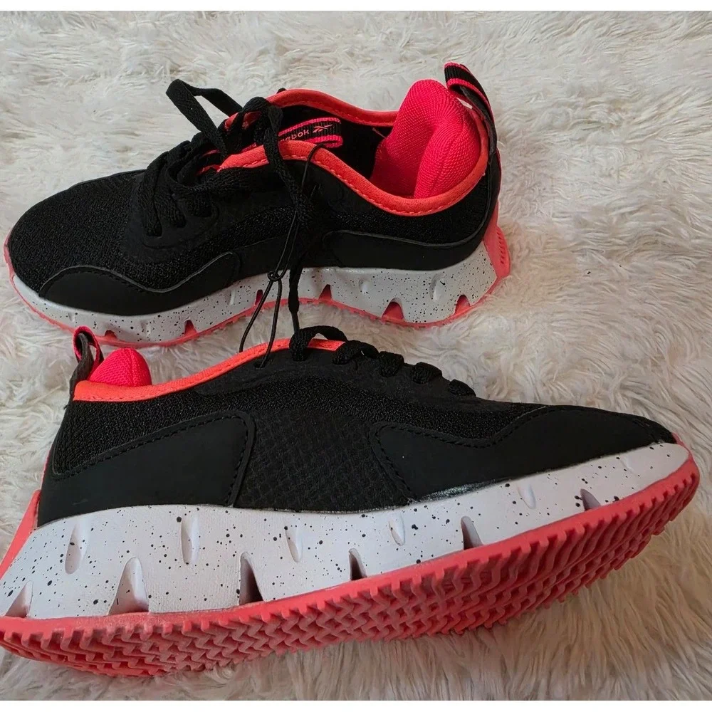 Reebok Kids' Zig Dynamica Running Shoes - Black / Neon Pink Speckled, Size 13